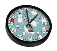 YTYVAGT Horloge murale, horloge moderne à piles, verre à vin rouge, motif chats, horloge ronde silencieuse 24,9 cm