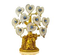 YU FENG Arbre à Monnaie Bleu Mauvais œil avec Statue de Bouddha dorée Peinte Fleurs artificielles Blanches Décoration de Maison Bureau Décoration Shui