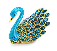 YU FENG Boîte à bijoux en émail bleu 9,4 cm en forme de cygne peinte à la main pour ranger des bijoux, des souvenirs, des figurines d'animaux de collection, cadeau de mariage