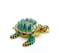 YU FENG Boîte à bijoux en forme de tortue de mer en émail avec cristaux étincelants, peinte à la main, 7,6 cm