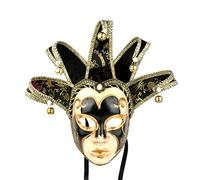 YU FENG Jester Bells Full Face Venetian Mask Black Jocker One Size Novelty Item for Party