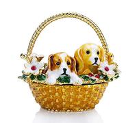 YU FENG Panier à fleurs pour chiot, boîte à bijoux à charnière avec strass peints émaillés, boîte à bijoux de collection pour figurine de chien