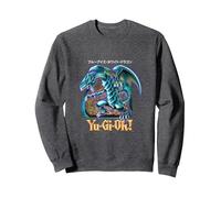 YU-Gi-Oh! PAPL2500 Carte Graphique de Jeu Dragon Blanc Yeux Bleus Sweatshirt, Unisexe pour Adultes, Chiné Foncé, XL