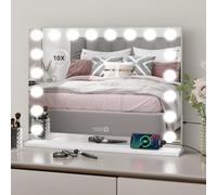 YU YUSING Affichage Heure/Température - Grand Miroir Maquillage Hollywood Lumineux 18 LED 80X60cm, 3 Couleurs Dimmables, Port USB, Type C, Miroir de Table Coiffeuse Cosmétique,10x, Montage Mural