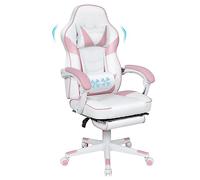 YU YUSING Chaise Gaming Ergonomique Racing Chaise de Bureau avec Réglage de Hauteur, Repose-tête et Soutien des Lombaires, PU Cuir avec Repose-Pieds Rétractable Blanc&Rose