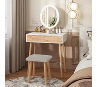 YU YUSING Coiffeuse 70cm avec Miroir Ovale LED 3 Couleurs et Tabouret