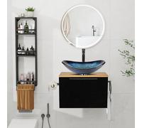 YU YUSING Ensemble de Meubles de Salle de Bain avec Lavabo et 3 Etagères de Douche, Porte-Serviettes Mural, Armoire de Rangement, Meuble sous Lavabo,Vasque à Poser, Ensemble Robinets(Ovale Bleu)