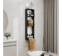 YU YUSING Étagère de Salle de Bain Murale à 3 Niveaux avec Porte-Serviettes, Etagère de Douche à Suspendre en Bois MDF, Support Serviettes, Meuble Rangement pour Gel Douche Shampoing, 30x10x100cm Noir