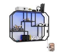 YU YUSING Étagère Vitrine Murale Gaming LED avec RGB 7 Couleurs, Vitrine Flottante Horizontale ou Verticale avec 3 Plateaux Verre Trempé - Deco Lumineuse pour Chambre, Salon, Bar