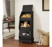 YU YUSING Garde Manger Grillagé Fruits Légumes XXL-3 Étagères avec Roulettes, Rangement Pomme de Terre Cuisine, Boîte à Pain Mobile en Bois avec Couvercle, Chariot de Stockage, Fromage, Noir