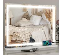 YU YUSING Grand Miroir Coiffeuse de Maquillage LED 70 x 57 cm, 3 Couleurs, Charge USB, Luminosité Réglable, Miroir Lumineux de Table Cosmétique, Grossissant 10x, Blanc