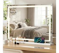 YU YUSING Grand Miroir Coiffeuse de Maquillage LED 80 x 56 cm, 3 Couleurs, Charge USB, Luminosité Réglable, Miroir Lumineux de Table Cosmétique, Grossissant 10x, Blanc