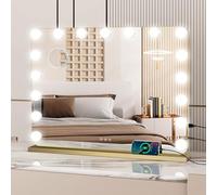 YU YUSING Grand Miroir Coiffeuse Doré Maquillage Hollywood Lumineux 80 x 62 cm - Coins Arrondis, Éclairage LED 18 Ampoules, Port USB, 3 Couleurs, Luminosité Réglable, Loupe 10x, Montage Mural