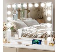 YU YUSING Grand Miroir Coiffeuse Maquillage Hollywood Lumineux 80 x 62 cm - Coins Arrondis, Éclairage LED 18 Ampoules, Port Type-C USB, 3 Couleurs, Luminosité Réglable, Loupe 10x, Montage Mural, Blanc