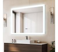 YU YUSING Grand Miroir de Salle de Bain avec Éclairage 100x80cm, Miroir Lumineux LED Cosmétique Mural avec 3 Couleurs Dimmables, Interrupteur Tactile, Anti-buée, Affichage L'heure, IP44 Étanchéité