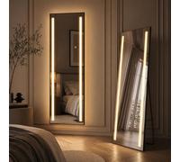YU YUSING Grand Miroir sur Pied LED XXL150x50cm, Miroir Plein Pied Mural, 3 Couleurs Eclairage Dimmable, Cadre en Aluminium, avec Support, pour Chambre à Coucher Salon Vestiaire, Rectangulaire Noir