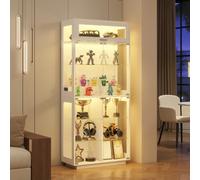 YU YUSING Grande Vitrine en Verre LED 80x35x180cm, Armoire pour Collection | 9 Étagères, 3 Modes Lumineux, Éclairage LED Intelligent à Capteur, Sans Poignée, Bibliothèque Mangathèque, Salon, Blanc