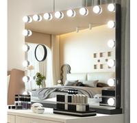 YU YUSING Hollywood Miroir Maquillage Lumineux 80X62.5cm, Miroir Coiffeuse LED 18 Lumières Dimmables, Contrôle Tactile 3 Couleurs Montage Mural, Noir