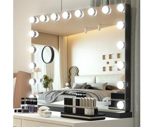 YU YUSING Hollywood Miroir Maquillage Lumineux 80X62.5cm, Miroir Coiffeuse LED 18 Lumières Dimmables, Contrôle Tactile 3 Couleurs Montage Mural, Noir