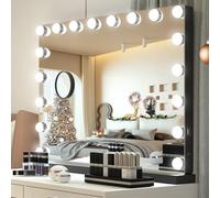 YU YUSING Hollywood Miroir Maquillage Lumineux 80X62cm, Miroir Coiffeuse LED 18 Lumières Dimmables, 3 Réglable Déclairage Modes, Grossissant 10x, Contrôle Tactile USB, Montage Mural Noir