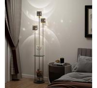 YU YUSING Lampadaire sur Pied 3 Abat-Jours Étoilés 2 Étagères Lampe Liseuse | Interrupteur au Pied, Douille E14, Lampe de Lecture, Lampadaire sur Pied Salon Noir, Sans Ampoule