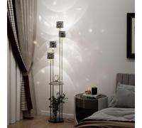 YU YUSING Lampadaire sur Pied Salon 4 Lumières, Lampe de Lecture avec 2 Étagères et Abat-jours en Tissu Étoilés, Douille E14, Éclairage Intérieur Chambre à Coucher Bureau, 160 cm, Noir (Sans Ampoule)