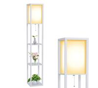 YU YUSING Lampadaire sur Pied Salon avec 3 Étagères 160cm, Lampadaire Chambre en Bois MDF, Éclairage Intérieur, Lampe sur Pied de Lecture Bureau Douille E27, Salle D'étude, Blanc(Sans ampoule)