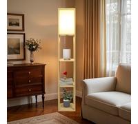 YU YUSING Lampadaire sur Pied Salon avec Étagères 160cm, Lampadaire Chambre en Bois, Éclairage Intérieur, Lampe Lecture Douille E27, Pour Salon, Chambre, Salle D'étude, Bureau, Jaune(Sans ampoule)