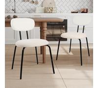 YU YUSING Lot de 2 Chaises de Salle à Manger Bouclettes Rembourrées Confortables en Tissu Teddy, Chaises de Salon Cuisine Scandinaves Design, Pieds en Métal, Ergonomique, Bureau Restaurant, Blanc
