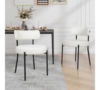 YU YUSING Lot de 2 Chaises de Salle à Manger Bouclettes Rembourrées en Tissu Teddy Ultra-épais, Chaises de Cuisine Salon Confortable Scandinaves, Design Rétro, Pieds en Métal, Restaurant, Blanc