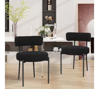 YU YUSING Lot de 2 Chaises de Salle à Manger Bouclettes Rembourrées en Tissu Teddy Ultra-épais, Chaises de Cuisine Salon Confortable Scandinaves, Design Rétro, Pieds en Métal, Restaurant, Noir