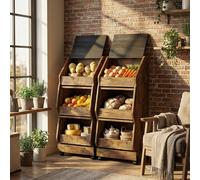 YU YUSING Lot de 2 Garde-manger Grillagés Fruits Légumes XXL-3 Étagères avec Roulettes, Rangement Pomme de Terre Cuisine, Boîte à Pain Mobile en Bois avec Couvercle, Chariot Stockage, Fromage, Marron