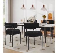 YU YUSING Lot de 4 Chaises de Salle à Manger Bouclettes Rembourrées en Tissu Teddy Ultra-épais, Chaises de Cuisine Salon Confortable Scandinaves, Design Rétro, Pieds en Métal, Restaurant, Noir