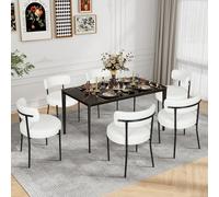 YU YUSING Lot de 6 Chaises de Salle à Manger Bouclettes Rembourrées en Tissu Teddy Ultra-épais, Chaises de Cuisine Salon Confortable Scandinaves, Design Rétro, Pieds en Métal, Restaurant, Blanc