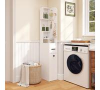 YU YUSING Meuble Colonne Salle de Bain Étroite 24cm Design Panneau Perforé | Armoire Rangement WC Mince Gain de Place, Tiroir à Roulettes, 3 Étagères, 5 Chevilles, Armoire Haute sur Pied, H165cm, Blanc