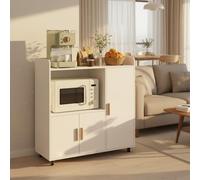 YU YUSING Meuble Micro-ondes à Roulettes 90x40x96.5cm, Buffet Cuisine, Desserte avec Plan de Travail - Chariot Rangement, Îlot Central avec Portes et Étagère Réglable, Meuble Bas Salle à Manger, Blanc