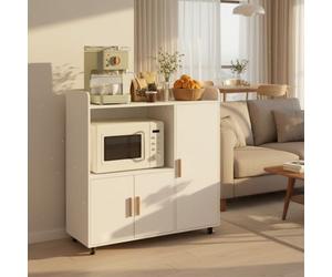 YU YUSING Meuble Micro-ondes à Roulettes 90x40x96.5cm, Buffet Cuisine, Desserte avec Plan de Travail - Chariot Rangement, Îlot Central avec Portes et Étagère Réglable, Meuble Bas Salle à Manger, Blanc