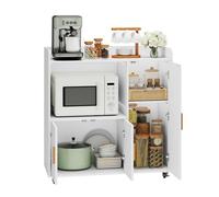 YU YUSING Meuble Micro-Ondes à roulettes 90x40x96.5cm, Desserte de Cuisine avec Plan de Travail - Chariot Rangement, Îlot Central avec Portes et Étagère Réglable, Meuble Bas Salle à Manger, Blanc