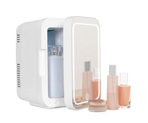 YU YUSING Mini Frigo Cosmétique 4L avec Miroir LED, Petit Frigo de Chambre Cosmétique avec Fonction Chaud/Froid, Mini Réfrigérateur Portable, 12V/220V, Miroir Maquillage pour Voitures (Blanc)