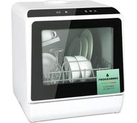 YU YUSING Mini Lave-vaisselle Compact 45cm 2 Couverts, 5+1 Programmes, Séchage PTC, Sans ou Avec Arrivée d'Eau, Petit Lave Vaisselle Pose Libre, Portable, Réservoir 5L, Écran LED, Blanc et Noir