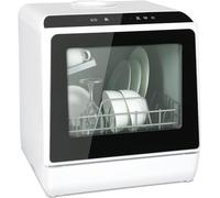 YU YUSING Mini Lave-vaisselle Compact 45cm 4 Couverts, 5+1 Programmes, Séchage PTC, Sans ou Avec Arrivée d'Eau, Petit Lave Vaisselle Pose Libre, Portable, Réservoir 5L, Écran LED, Blanc et Noir