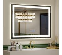 YU YUSING Miroir de Salle de Bain LED 70x50cm, Miroir Lumineux Cosmétique Mural avec 3 Couleurs de Lumière Réglables, Cadre Métallique, Affichage L'heure, Anti-buée, IP44 Étanchéité, Horizontal