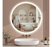 YU YUSING Miroir de Salle de Bain LED Rond 50 cm avec éclairage, 3 Couleurs de lumière réglables, Miroir Mural avec Interrupteur Tactile, Anti-buée, Fonction minuterie IP44