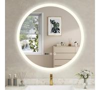 YU YUSING Miroir de Salle de Bain LED Rond 70 cm avec éclairage, 3 Couleurs de lumière réglables, Miroir Mural avec Interrupteur Tactile, Anti-buée, Fonction minuterie IP44