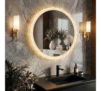 YU YUSING Miroir de Salle de Bain Rond 60cm, Design en Forme de Fleur, Cadre en Acrylique, Miroir Cosmétique Mural 3 Couleurs Lumière Réglables, Affichage L'heure, Anti-buée, Étanchéité