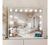 YU YUSING Miroir Maquillage Hollywood Lumineux 15 LED en Forme de Trèfle 58X46cm, Miroir de Table Coiffeuse Cosmétique Mural, Lumières Dimmables, Port USB, Type C, 3 Couleurs, Grossissant 10x