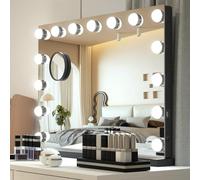 YU YUSING Miroir Maquillage Hollywood Lumineux 58X45cm, Miroir Coiffeuse 15 Ampoules LED, 3 Réglable Déclairage Modes, Grossissant 10x, Contrôle Tactile USB, Montage Mural Noir