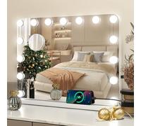 YU YUSING Miroir Maquillage Hollywood Lumineux 58X45cm, Miroir Coiffeuse avec 15 Lumières LED et 3 Réglable Déclairage Modes, Port USB, Grossissant 10x, Montage Mural, Coins Arrondis, Blanc