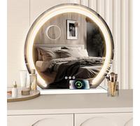 YU YUSING Miroir Maquillage Lumineux Hollywood 60x60cm, LED Dimmable, Coiffeuse 3 Couleurs, Cosmétique Avec USB, De Table, Contrôle Tactile, Grossissant 10x, Rond