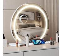 YU YUSING Miroir Rond de Coiffeuse Maquillage Lumineux LED 48 x 48cm, 3 Températures de Couleur, Miroir Maquilleur, Contrôle Tactile, Port USB, Grossissant 10x, Luminosité Réglable, Fixation Murale